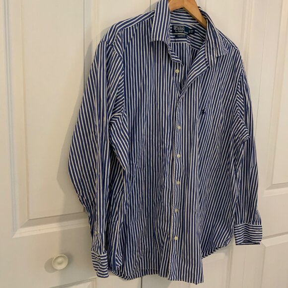 Polo Ralph Lauren Men’s Blue White Stripe Cotton Button Front Shirt 2XB - Picture 4 of 11